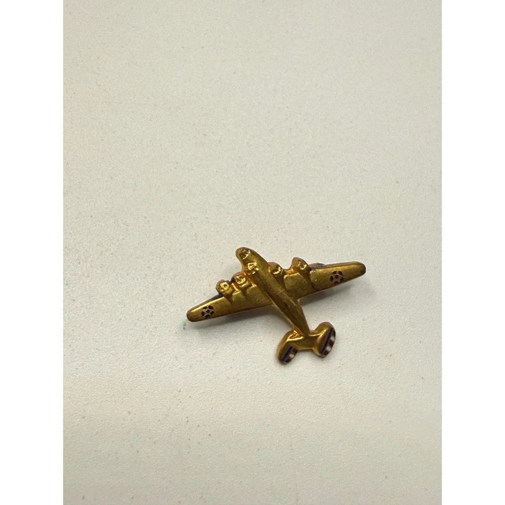 Vintage Miniature Gold Tone Airplane‎ Brooch Bomber Pin Aviation Military Style